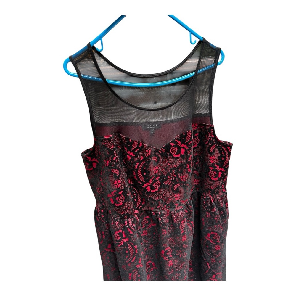 Trixxi Velvet Lace Print Mesh panel fit and flare Flocked Skater Dress Size 3X - Picture 4 of 9